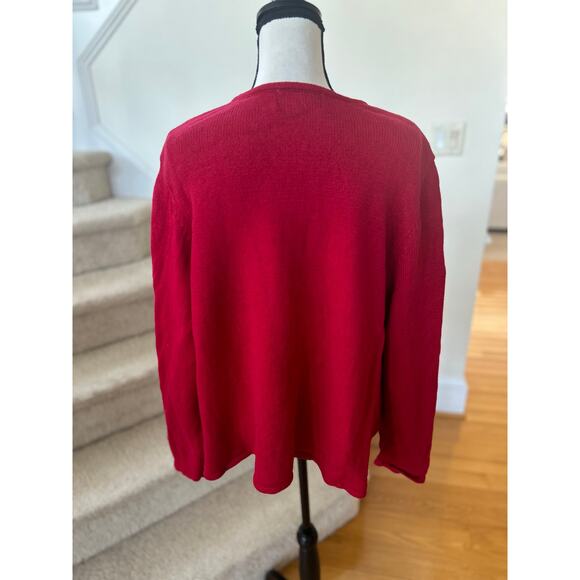 Vintage 90s Red Holiday Woman Walking Scottie Dog Cardigan Christmas Winter - Picture 3 of 8